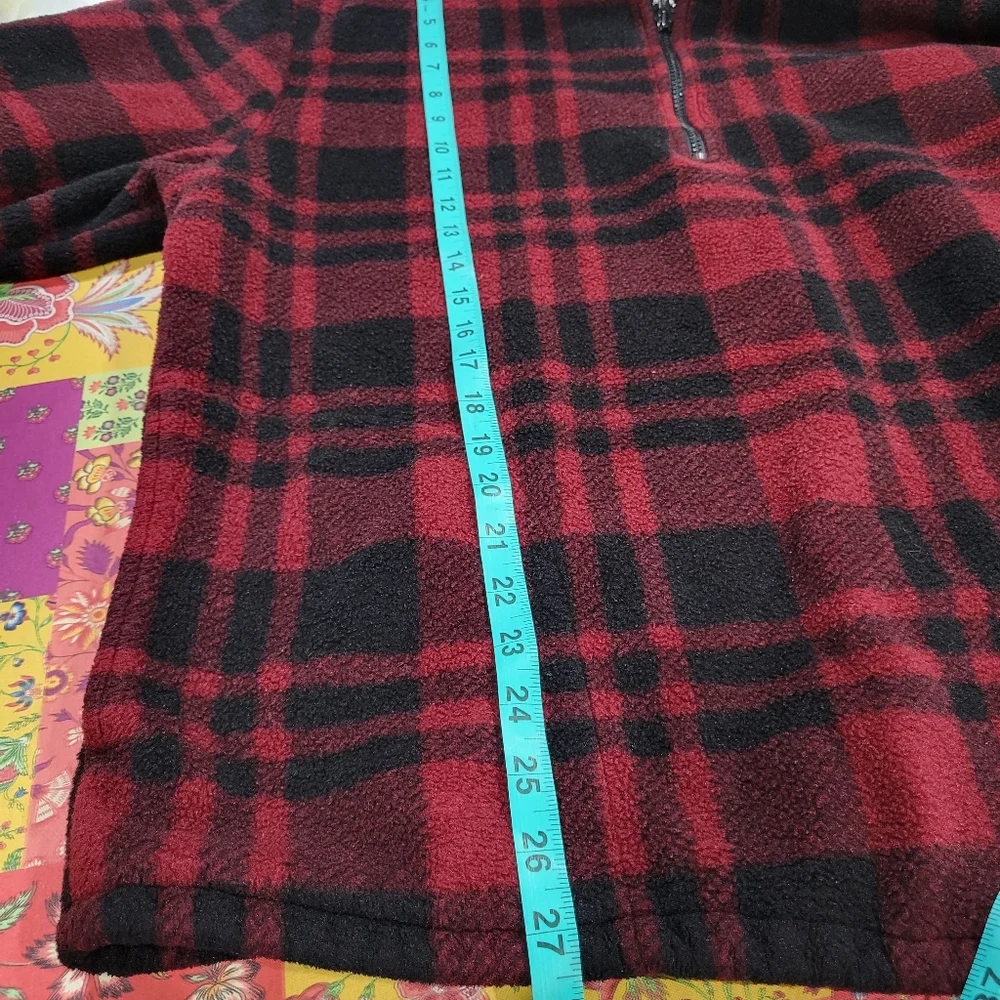 J. CREW Vintage Plaid Fleece 1/4 Zip Toggle Waist Pop-Over Jacket Red Size L